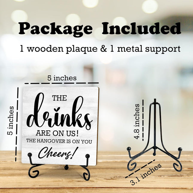 5 Inches Bar Sign, the Drinks Are on Us! Cheers! Desk Table Decoration, Gifts for Colleagues New Couples and Friends, Ba