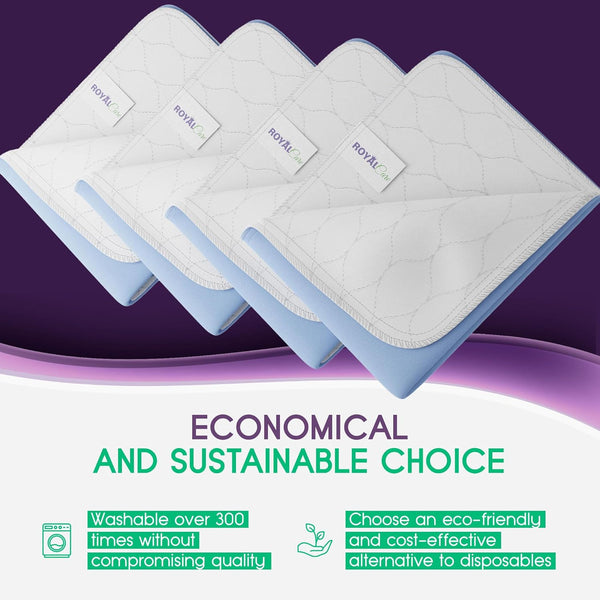 Incontinence Bed Pads - 18X24 | Cotton Blend | Washable Bed Pads for Adults, Children, Pets and Seniors Waterproof | Pack of 4, Blue, by Royal Care
