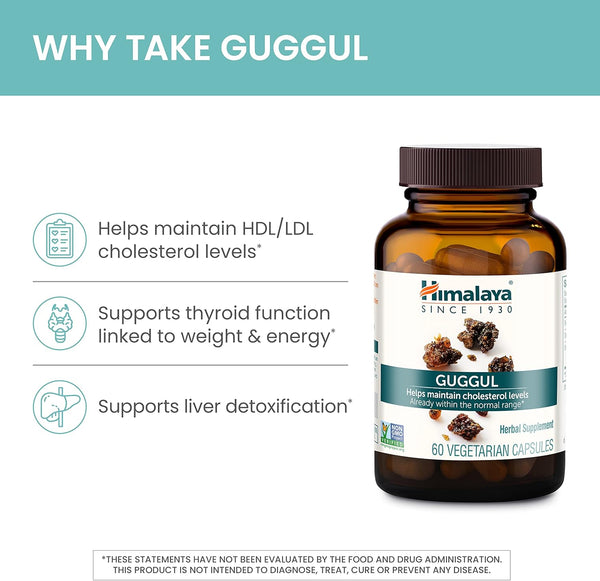 Himalaya Guggul - Herbal Liver Support for Liver Detox, Cholesterol, HDL & LDL Support - Vegan, Non-GMO, Gluten Free, 720 mg, 60 Capsules 60 Count