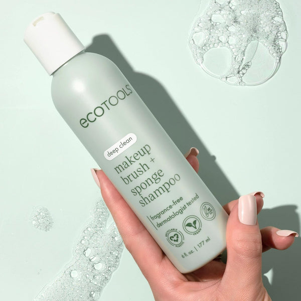 Ecotools Makeup Brush + Sponge Shampoo, Remove Makeup & Impurities from Tools, Sponges, & Puffs, Fragrance-Free Brush Cleanser, No Harsh