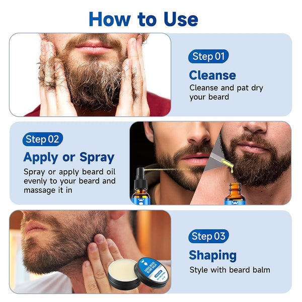Beard Growth Oil & Beard Balm - Beard Growth Kit with 2X Concentration Biotin for Men, Natural Ingredients with Argan Oil, Jojoba Oil and Vitamin