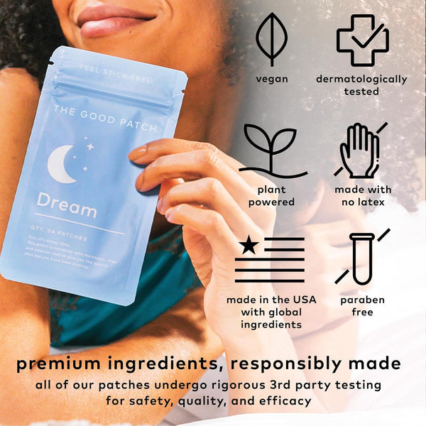 The Good Patch Plant Powered Sleep Support - Sustained Release Dream Patch with Melatonin, Hops, Valerian Root (24 Total Patches)