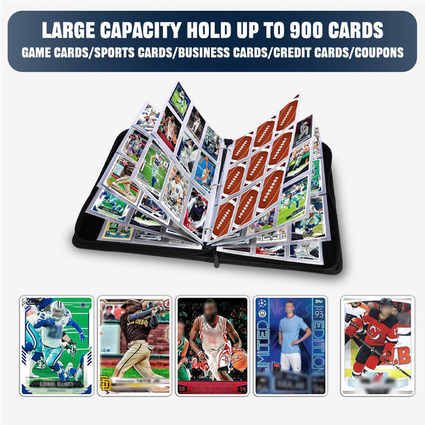 900 Pockets Football Card Binder, Trading Card Holder with Sleeves Card Collectors Album, Fit for Football Cards Baseball Cards Basketball Soccer