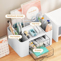 Marbrasse Pen Organizer with 2 Drawer, Multi-Functional Pencil Holder for Desk, Desk Organizers and Accessories with 5 Compartments + Drawer for