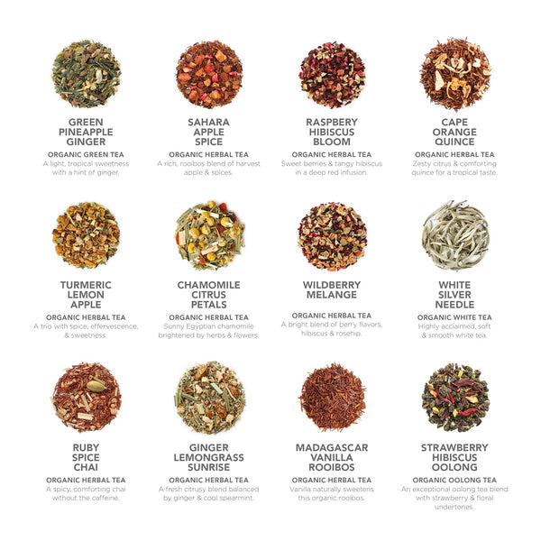 Teabloom Exceptional Loose Leaf Tea Chest, World'S Largest Tea Collection with 24 Varieties of USDA Certified Organic Black, Green, White, Oolong,