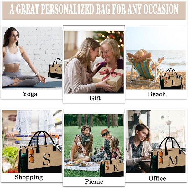 YOOLIFE Personalized Gifts for Women - Initial Jute Tote Bag & Makeup Bag, Birthday Gifts for Women Mom Wife Teacher Friend