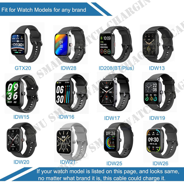 Veryfit Smartwatch Charging Cable, Fit for IDW19, IDW15, IDW13, ID208(BT), ID205L, ID206, and More, Replacement Magnetic USB Cable for Fast and