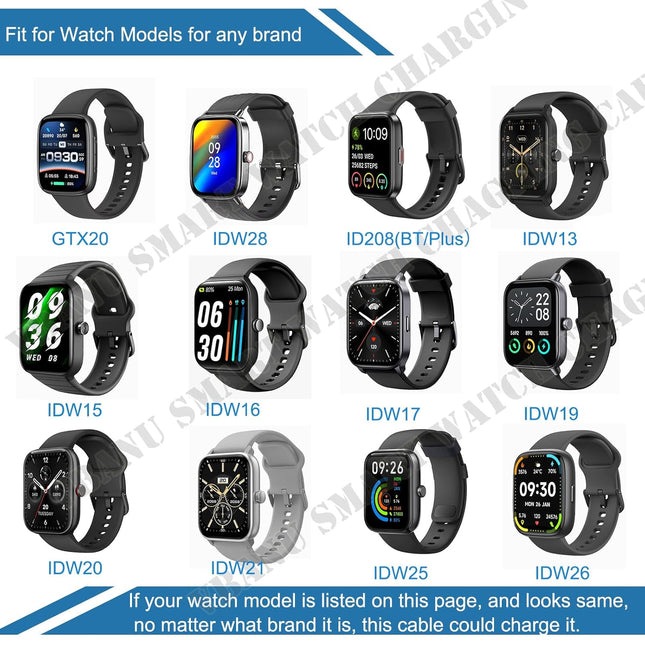 Veryfit Smartwatch Charging Cable, Fit for IDW19, IDW15, IDW13, ID208(BT), ID205L, ID206, and More, Replacement Magnetic