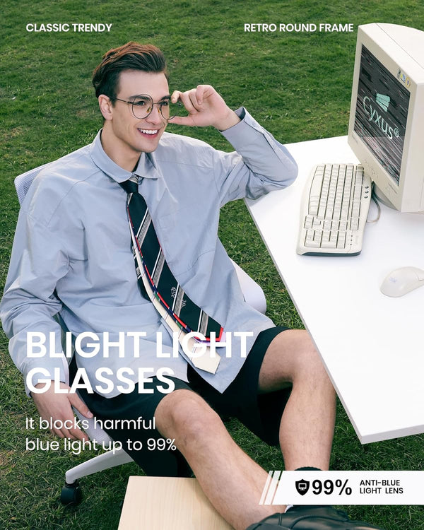 Cyxus round Blue Light Glasses for Men Women Wire Frame UV Blocking Computer Glasses Clear Lens Metal Ultralight Eyewear