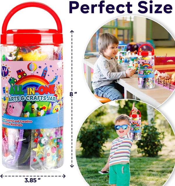 FUNZBO Arts and Crafts Supplies for Kids - Craft Kit with Glitter Glue Stick, Pipe Cleaners Pom Poms Craft & Craft Tools, DIY School Supplies Kit,