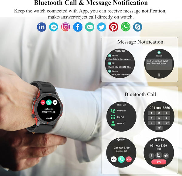 Smart Watch, 1.43''AMOLED 45Mm Military Smartwatch Men Women Answer/Make Call, Digital Fitness Watch, 110+ Sports, Blood Pressure, Heart Rate,
