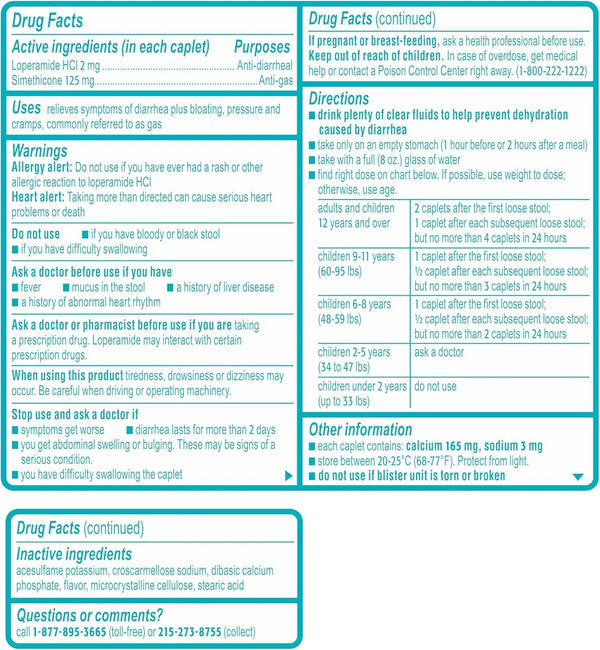 Imodium Multi-Symptom Relief Caplets with Loperamide Hydrochloride & Simethicone, Anti-Diarrheal Medicine for Treatment of Diarrhea, Gas,