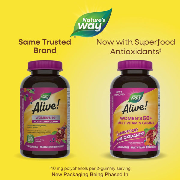 Nature'S Way Alive! WomenâS 50+ Daily Gummy Multivitamins, Supports Multiple Body Systems*, Supports Healthy Heart, Brain & Bones,* B-Vitamins,