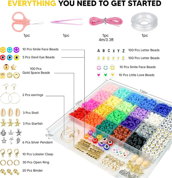 Dowsabel Clay Beads Bracelet Making Kit for Beginner, 5000 Pcs Preppy Polymer Clay Beads with Charms Kit for Jewelry Making, DIY Arts and Crafts