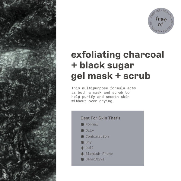 Freeman Polishing Charcoal & Black Sugar Facial Gel Mask+ Scrub, Purifies Skin, Not Over-Drying, Polishing Face Mask, Exfoliating, Removes Dead
