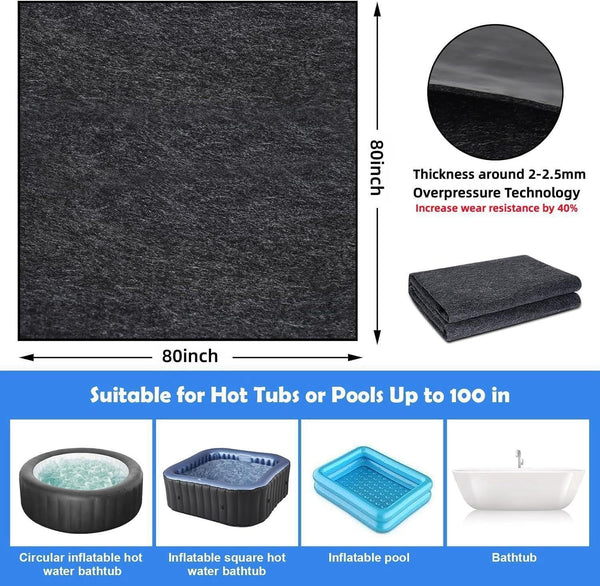 80 * 80 Inch Hot Tub Mat, Extra Large Inflatable Hot Tub Pad Outdoor Indoor, Waterproof Slip-Proof Backing, Absorbent Spa Pool Ground Base