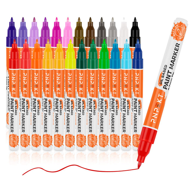 Paint Pens Paint Markers,24 Colors Oil-Based Paint Markers Waterproof,Never Fade,Quick Dry and Extra Fine Tip Marker Pen