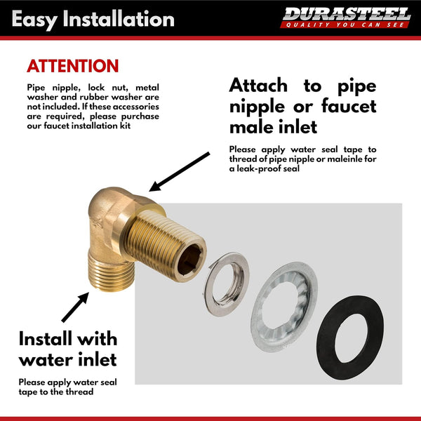 Durasteel Wall Mount Faucet 90-Degree Elbow - Commercial Kitchen Faucet Space Saving Backsplash Kit - Heavy Duty 1/2" IPS Female X 1/2" IPS Male