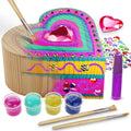 Paint Your Own Wooden Kids Heart Treasure Box Kit - Basket Stuffers - Art Kits for Toddler Girl - Arts and Craft Gifts for Ages 4-6 Year Old Girls