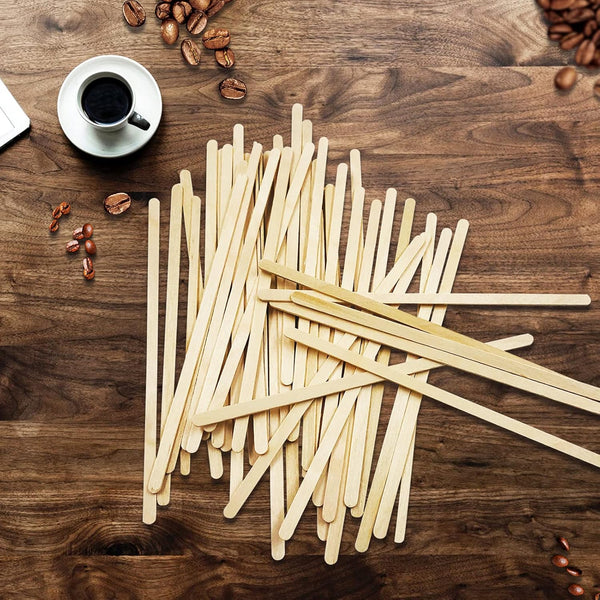 500Pcs Wooden Coffee Stir Sticks,Disposable Coffee Stirrers,5.5 Inches Biodegradable Compostable Eco-Friendly Wooden Stir Sticks,Round-End