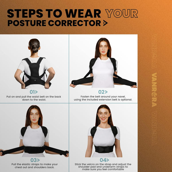 VANRORA Posture Corrector for Women and Men, Back Brace Fully Adjustable & Comfy, Support Straightener for Spine, Back, Neck, Clavicle and