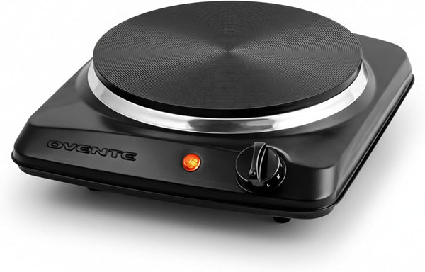 OVENTE Electric Countertop Single Burner, 1000W Cooktop with 7.25 Inch Cast Iron Hot Plate, 5 Level Temperature Control, Compact Cooking Stove and