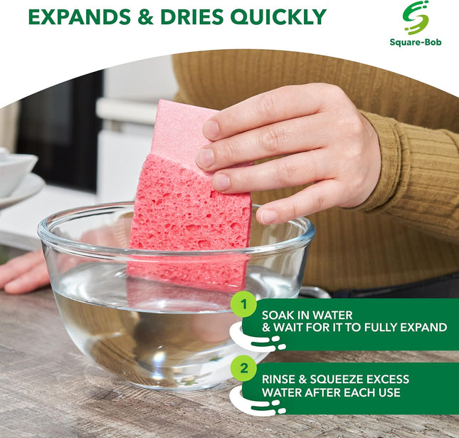 6 Pcs Compressed Non-Scratch Kitchen Sponges - Highly Absorbent for Dishes, Countertop, Sink, Car - Biodegradable, Quick