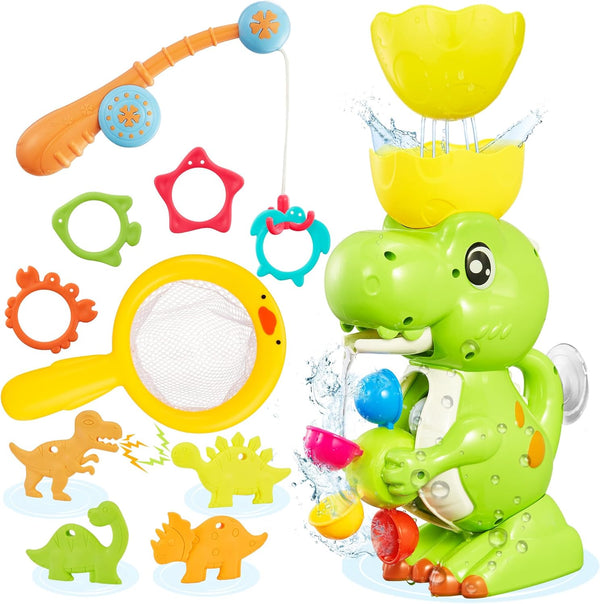 EKUEASYKU Dinosaur Bath Toys for Kids Ages 1-3 2-4 4-8 Toddler Bath Toys Whirling Waterfall Water Toys Fishing Games Bathtub Bath Time Tub Toys