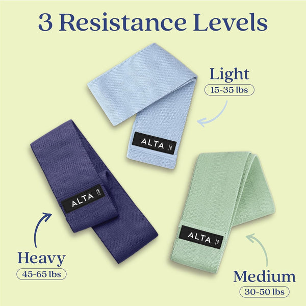 ALTA Booty Bands for Women - Premium Non-Slip Fabric Resistance Bands for Working Out - Cloth Resistance Bands for Legs, Fabric Exercise Bands,