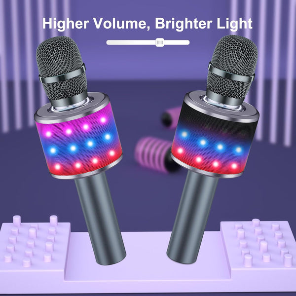 BONAOK Karaoke Microphone for Kids & Adults - Bluetooth Microphones Singing Mic with Disco Lights, Echo Effect, Built-In Speaker Portable Karaoke