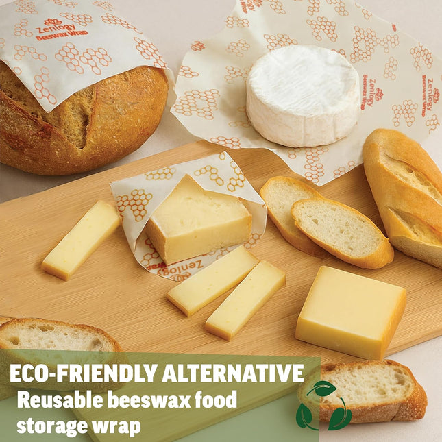 Zenlogy Reusable Beeswax Food Storage Wrap, Eco Friendly Alternative, Sustainable Organic Cut to Size Cotton Beeswax Wra