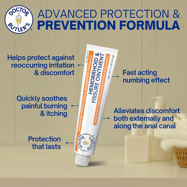 Doctor Butler'S Advanced Hemorrhoid & Fissure Ointment â Lidocaine Hemorrhoid Treatment and Fissure Treatment Extra Strength Formula, Heals and