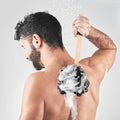 Black Loofah on a Stick PE Soft Mesh Luffa with Non-Slip Wooden Handle Made of Soft and Sturdy Rubber Material Back Scrubber for Shower for Women