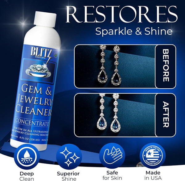 Blitz 653 Gem & Jewelry Non-Toxic Cleaner Concentrate for Use in Cleaning Machines, 8 Ounces, 2-Pack