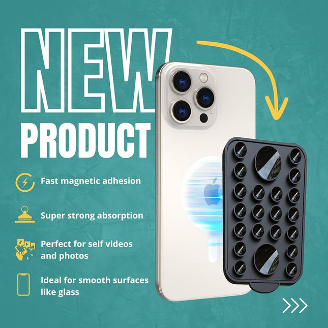 VORTEX Magnetic Silicone Suction Phone Mount - Detachable Silicone Grip Suction Phone Case, Hands-Free Compatible Mount 