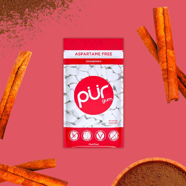 PUR Gum | Aspartame Free Chewing Gum | 100% Xylitol | Natural Cinnamon Flavored Gum, 55 Pieces (Pack of 3)