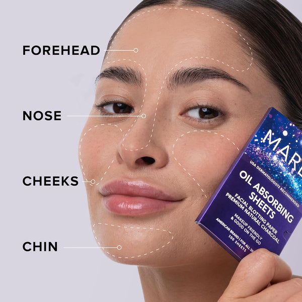 MAREE Oil Blotting Sheets for Face (100 Sheets) - Mineral Blotting Papers for Face with Bamboo Charcoal - Maximum Absorption & Shine Control -