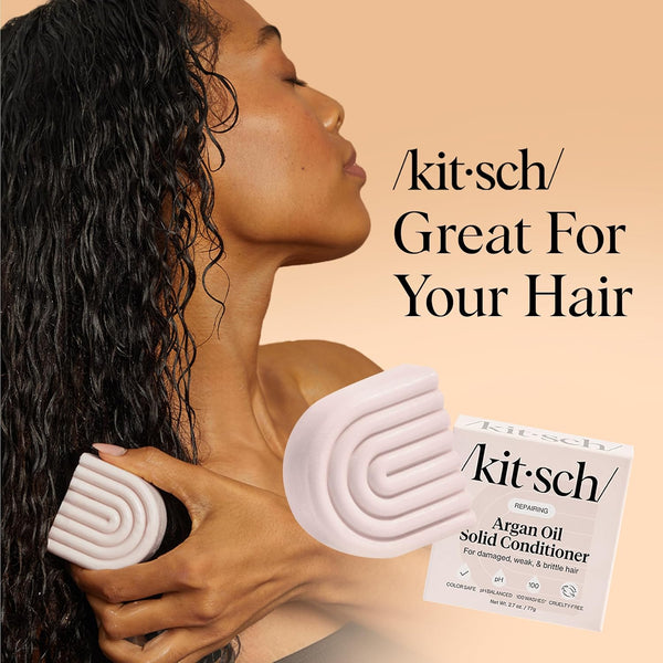 Kitsch Argan Oil Conditioner Bar - Repairing Solid Hair Conditioner for Women and Men - Moisturizing Hair Care for Dry, Damaged Hair - Vegan, All