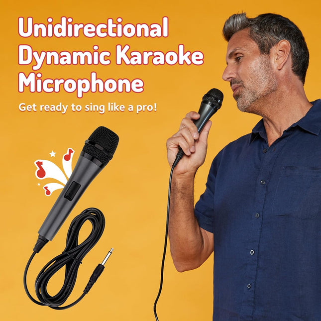 Singing Machine Wired Microphone for Karaoke, (Black) - Unidirectional Dynamic Vocal Microphone - Plug-In Microphone for