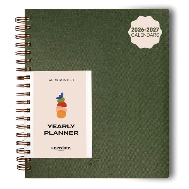 Anecdote 2025 Planner (8.5" X 10") Daily Planner Weekly Monthly Planner - 52 Weeks W/Library Buckram Cover, Brass Spiral