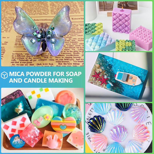 Mica Powder?24 Colors - 10G/Bottle of Natural Pigment Powder for Epoxy Resin?Soap Making?Candle Making,Lip Gloss,Car Freshies,Dye,Nail Polish,Bath