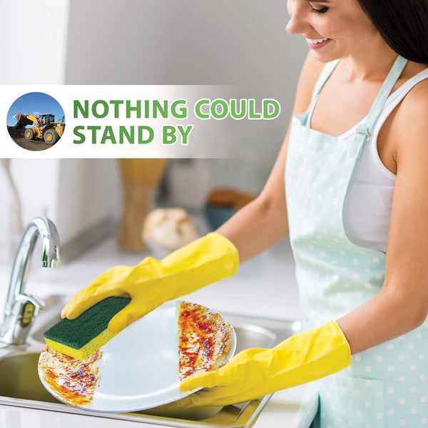 SCRUBIT Heavy Duty Scrub Sponges - Dishwashing Sponge along with a Tough Scouring Pad - Ideal for Cleaning Kitchen, Dishes, Bathroom - Yellow - 24
