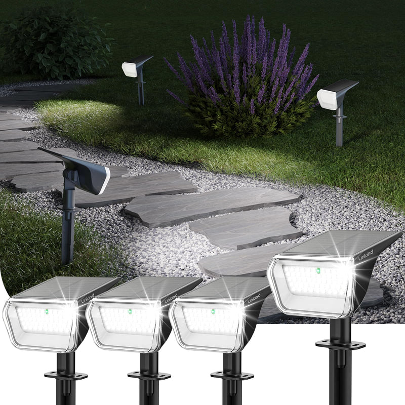 Linkind Solar Lights Outdoor Waterproof IP67, 3000K/6500K Solar Motion Sensor Lights with 6 Modes, 60 Leds Solar Powered Spot Lights outside