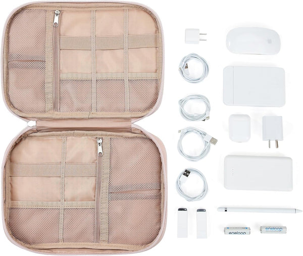 NISHEL Travel Cord Organizer Case, Tech Electronic Bag, Essentials for Charger, Cable, Phone, Hard Drive, USB, SD Card, Pink