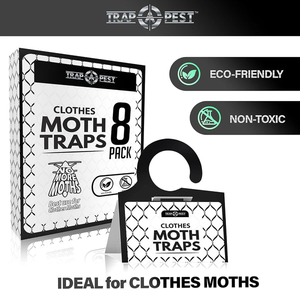 TRAP a PEST Clothing Moth Traps - 8 Pack - Non Toxic Moth Traps for Clothes with Pheromone Attractant - Odorless Sticky Traps for Closet, Carpets