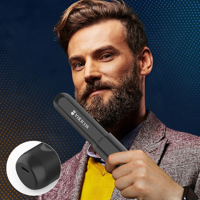VIKICON Beard Straightener for Men: Cordless Heated Beard Brush for Men, Electric Hot Comb, Anti-Scald Mini Straightenin