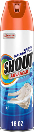 Shout Advanced Grease Busting Foam, Laundry Stain Remover, Oil and Grease Stain Remover for Clothes Laundry; Works on Motor Oil, Bike Grease,