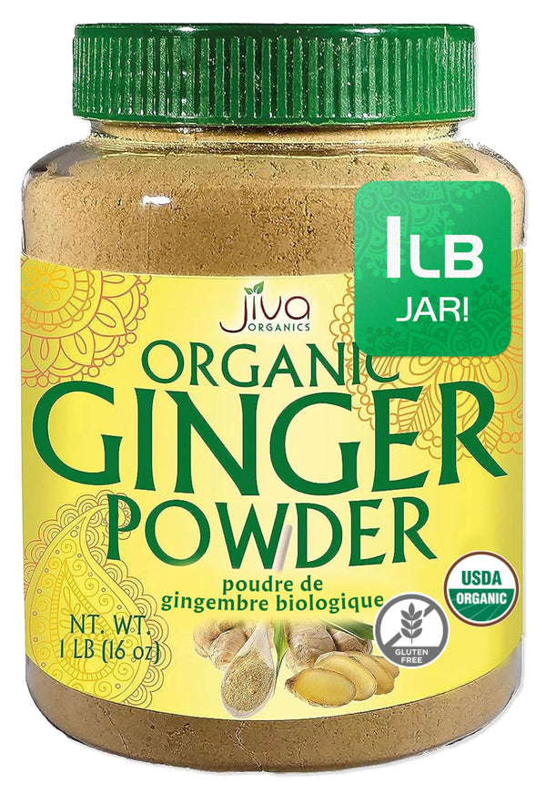Jiva Organics Organic Ginger Root Powder 1 LB Jar - Gluten Free, Non-Gmo - for Cooking, Baking, Tea & More - Bulk Ginger Ground Dry