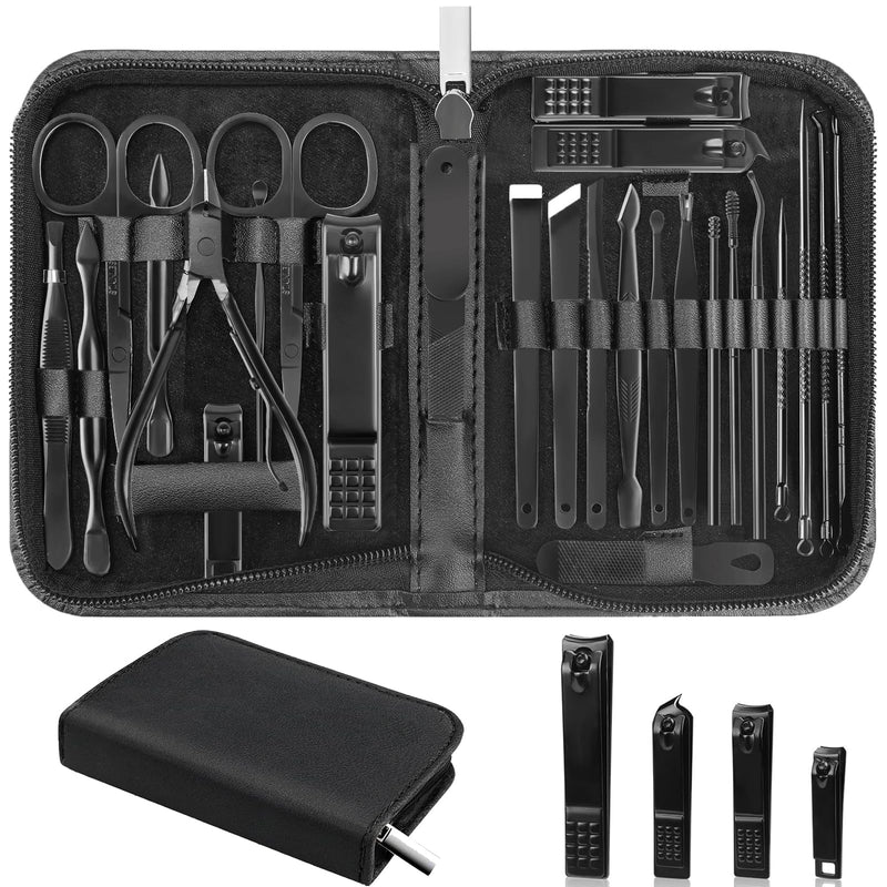 Manicure Set, Professional Nail Clippers Pedicure Kit 26 Pieces Nail Care Tools for Travel & Grooming (Brown)
