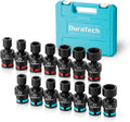 DURATECH 3/8" Drive Impact Swivel Socket Set, Shallow Universal Wobble Socket, Sae&Metric Socket Set with Flexible Joint, 14 Pieces, Cr-Mo Steel,